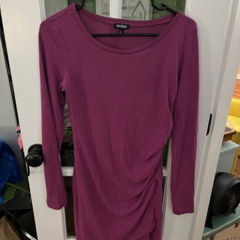 Tildon Long Sleeve Ruched Magenta Dress